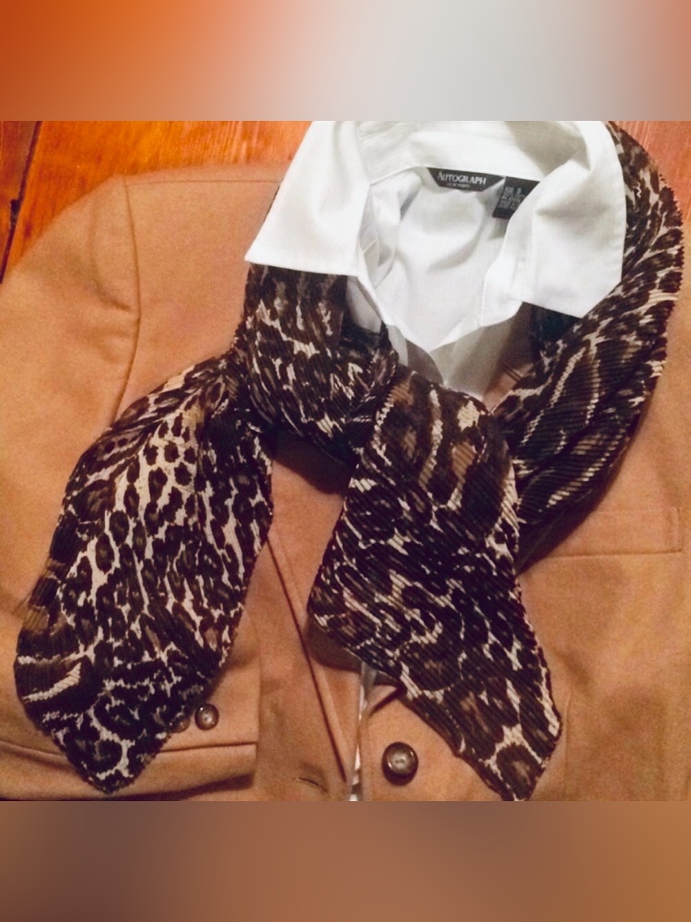 Vintage Glentex poly crinkled leopard print scarf